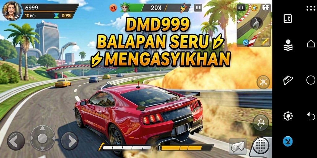 Screenshot DMD999 menampilkan aksi balapan yang mendebarkan.