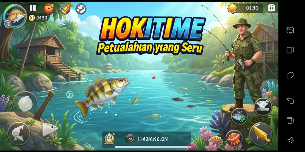 Screenshot HOKITIME menampilkan momen seru saat memancing.