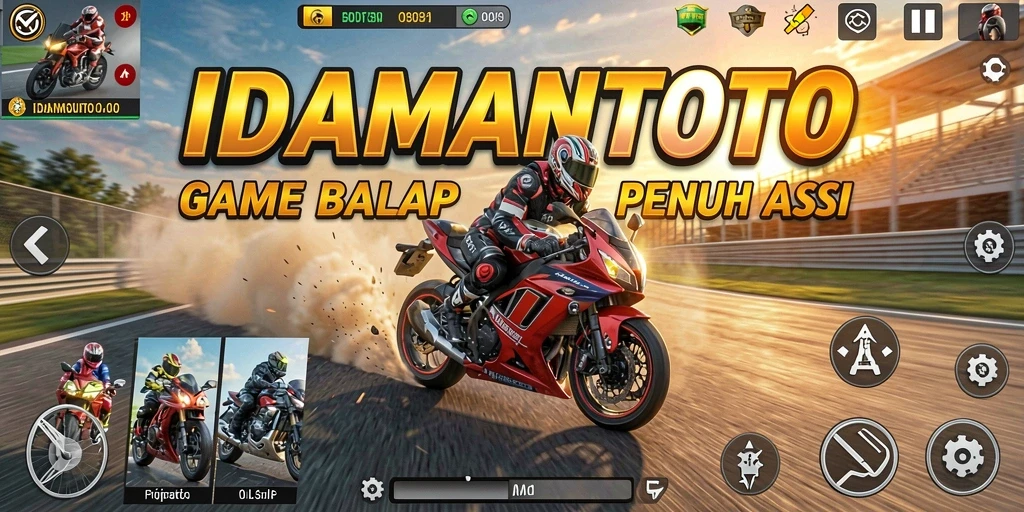 Screenshot gameplay IDAMANTOTO yang menunjukkan aksi balap motor yang mendebarkan.