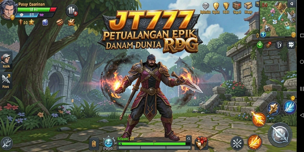 Screenshot utama JT777 menampilkan pertarungan seru dalam dunia RPG.
