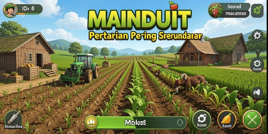 Screenshot gameplay MAINDUIT menunjukkan keindahan kebun dan tanaman.