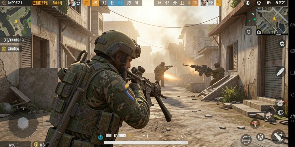Tampilan mendebarkan dari gameplay MPO1221 dengan aksi tembak-menembak yang seru.