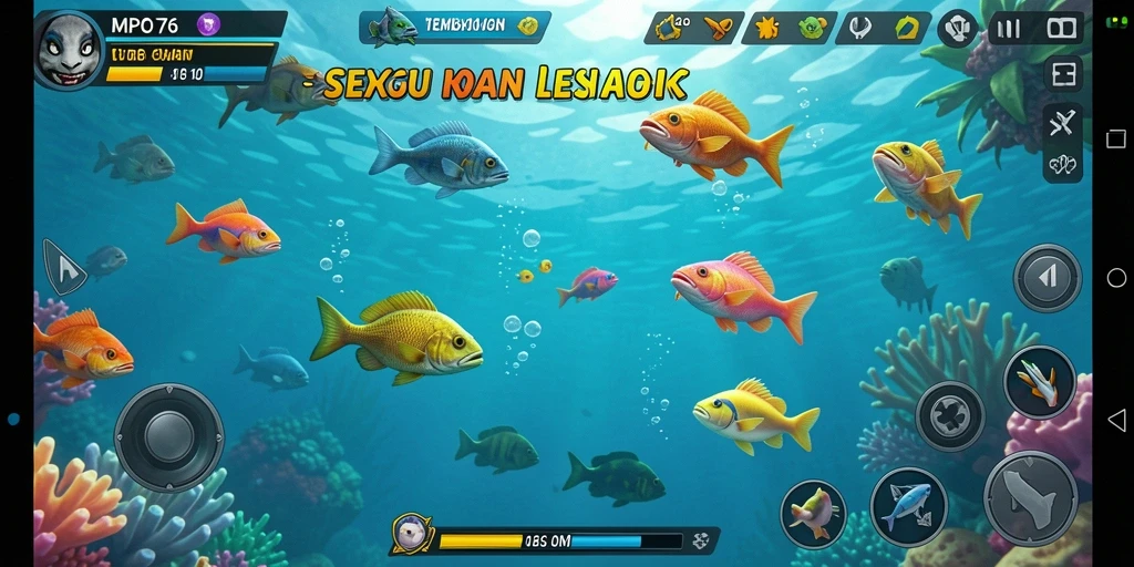Screenshot gameplay MPO76 menampilkan keseruan berburu ikan