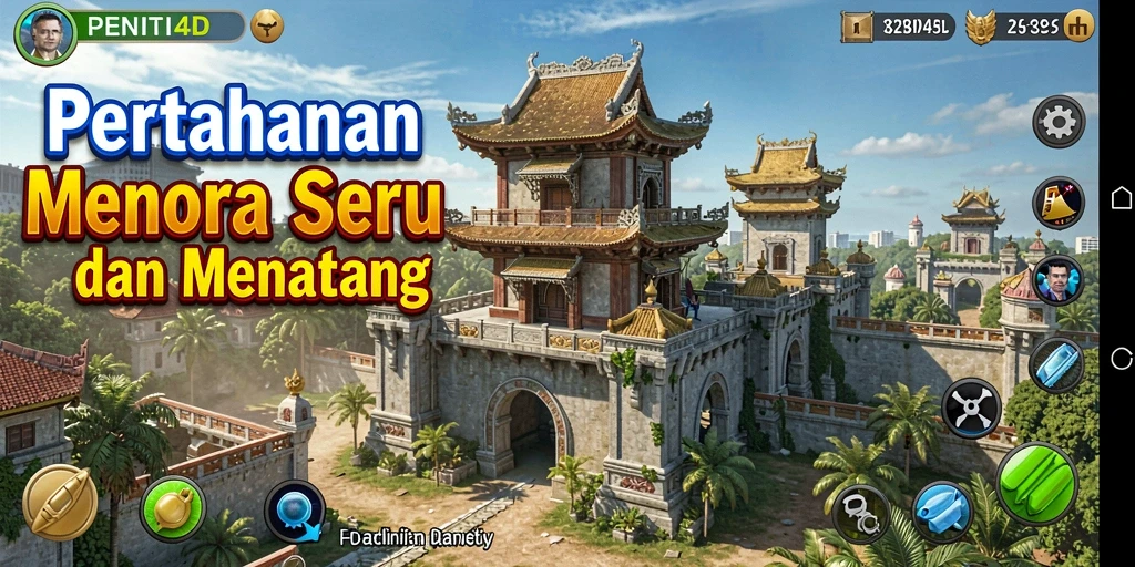 Tampilan gameplay PENITI4D dengan menara dan strategi pertahanan yang menarik.